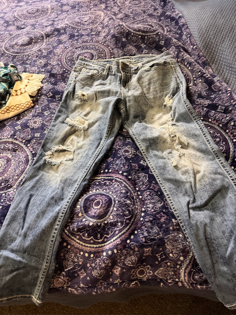 Maurices Distressed Straight Leg Jeans in Light Blue Wash